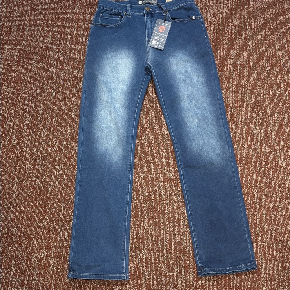 Born Primitive Blue Straight Men's Jeans dark wash distressed faded active denim